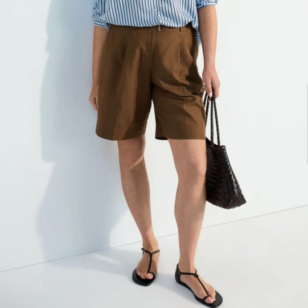 Officine Generale Dalva Bermuda Shorts Brown Designer Linen-blend US 2 FR 34